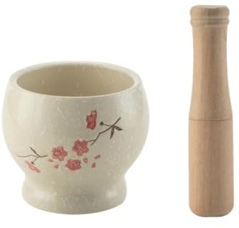 SAGELSHN Mortaio con Pestello Cucina Pesta Aglio in Ceramica, Tritatutto da Cucina, Macina Aglio Domestico, Set Mortaio for Aglio Mortaio per Pesto(Rot)