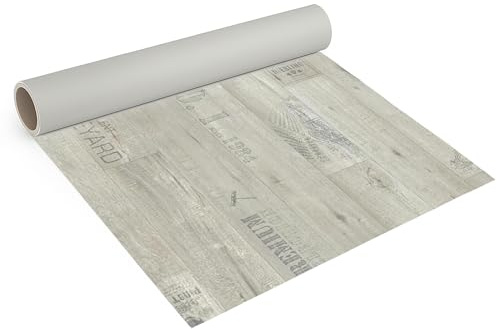 Internethandel Pfordt CV Bodenbelag Holz Schriftzüge Chardonnay, 350x200 cm, pflegeleichter PVC Vinylboden in Holzoptik, Meterware für Küche und Wohnzimmer