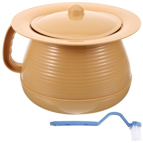 MOTHNUR Pot de Chambre Portable en Plastique Jaune avec Couvercle et Brosse Seau à Urine Unisexe Léger et Hygiénique Urinoir de Nuit Pratique pour Usage Domestique et Hospitalier