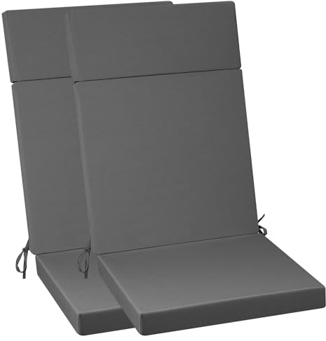 PRIMEPATIO Hochlehner Sitzauflage 120x50x6cm 2PC Waschbarer Bezug, Grau | Komfortable Stuhlauflage mit Abnehmbarem Bezug, Wetterfestem Stoff und Dicker Polsterung für Garten und Terrasse