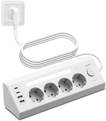 Ecksteckdose Küche mit USB C Steckdosenleiste Überspannungsschutz USB mit Schalter und LED-Nachtlicht Mehrfachsteckdosen Küche und Büro, 1.8M Kabel Weiß
