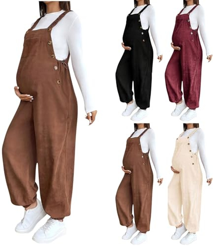 VPQILH Womens Corduroy Dungarees, Ladies Maternity Jumpsuit Solid Color Romper Sleeveless Bib Overalls Loose Fit Playsuit Adjustable Bodysuit, Casual Comfortable Overalls for Pregnant Women Black