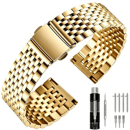 Juntan Edelstahl Uhr Uhrenarmband 20mm für Herren Damen, 9-Perlen schlank poliert Quick Release Uhr Armband, Elegantes Ersatzarmband für traditionelle & Smart Uhren