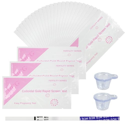 AYBUY 25 Tests de Grossesse Précoces, 25 Gobelets de Collecte, HCG Test, Sensibilité 25 mIU/ml, Détection Précoce, Utilisation Facile