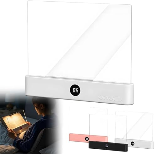 Book Light, Rechargeable Clear LED Flat Book Lights for Reading in Bed at Night with 3 Colors & Timer, Dimmable Panel Plate Book Lamp Full Page Light (White)