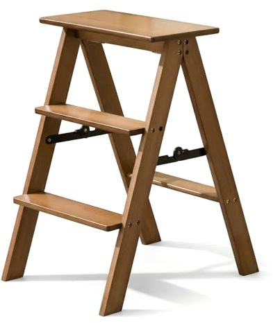 Wooden Step Stool 3 Steps Solid Wood Ladder with 300 lbs Capacity Reinforced Ladder Footstool for Kitchen/Study/Living Room
