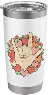 I Love You Sign Language Valentine's Day ASL Hearts Floral Stainless Steel Insulated Tumbler