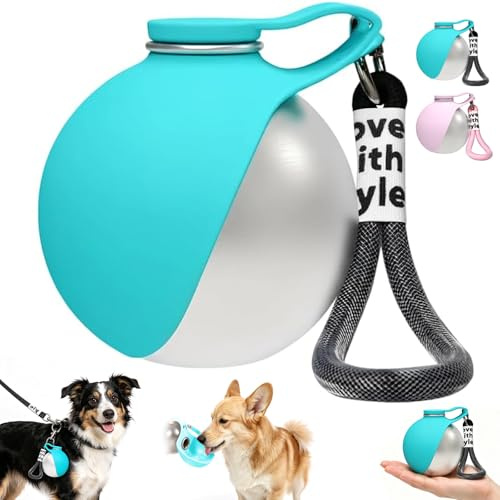 Botella de Agua portátil para Perros para Llevar, 285 ml de Acero Inoxidable con Cuenco de Silicona Plegable; Botella a Prueba de Fugas para Perros y Gatos para el Invierno, Viajes acampadas (Azul)