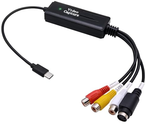 YARCHONN USB C 3.1 AV Capture Card 1 kanal AV 3 RCA/S-video till typ C omvandlare RCA 1080P HD Video Capture kort adapter stöder NTSC PAL SECAM för PC mobiltelefon monitor videoinspelare