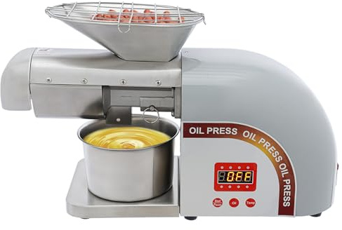 Ölpresse, 48x21x29cm 1800W Elektrische Ölpressmaschine Ölmühle Ölextraktor aus Edelstahl Heiß Kaltpresse mit Temperaturkontrolle 0-300°C für Erdnüsse Sonnenblumenkerne Sesam Walnüsse Mandeln