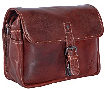 Alpenleder Kameratasche - Presse (Handgefertigt) - Nachhaltiges Bio-Leder aus regionaler Landwirtschaft | Kameratasche Spiegelreflex für Damen & Herren Leder *Fair Produziert* (30x10x20cm, Brandy)
