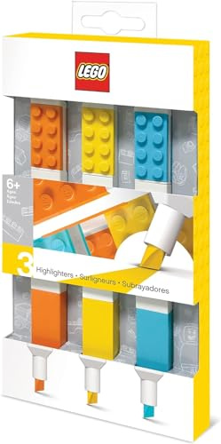 LEGO IQ Stationery 3er-Pack Textmarker mit 4x2 Bausteinen – Gelb, Orange, Blau