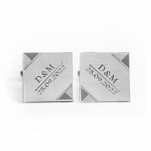 Personalisierte Edelstahl Manschettenknöpfe mit Gravur, Initialen, Datum, Geometrisches Design, Schmuck für Herren