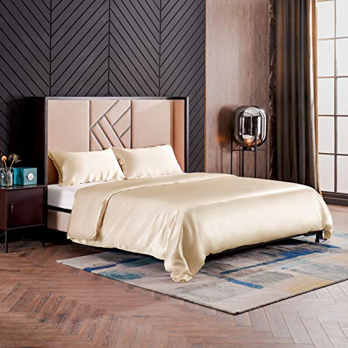 THXSILK Seidenbettwäsche Set 3 teilig, Bettbezug 200 x 220 cm und 2 Kissenbezüge 40 x 80 cm, Hypoallergen 19 Momme Maulbeerseide Bettwäsche, Ultra Weich und Glatt, Champagner