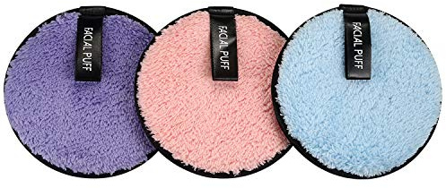 Vtrem Facial Makeup Remover Pads: 3 Colors Reusable Soft Cleaning Puffs Towels Double-Side Washable Make Up Removing Cloth Microfiber Multi-function, Pink/Purple/Blue