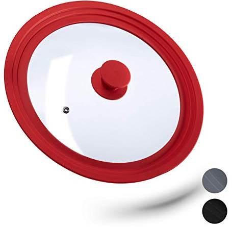 Relaxdays 10027989_47 Couvercle, Verre Rebord dégradé en Silicone, casseroles et poêles 26-30 cm, HxD5x31,5cm,Rouge