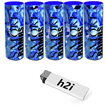 h2i Rauch Vulkan Fontäne | 5 Stück | Blau | Time 40 sek | Smoke Tube Rauchfackel Rauchtopf Rauchgenerator Rauchbombe mit dichtem kräftigem Rauch |B8| Ganzjahresfeuerwerk Kat T1/F1
