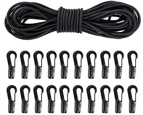 PARACORD PLANET 6,35 mm elastische Bungee-Gummiseil und Haken – Stretch-Schnur mit Bungee-Gummiseil-Haken – Kajaks, Camping, Boote, Übung, Fitness und Outdoor-Nutzung (7,6 m, 10 Haken)