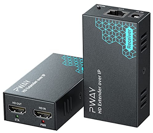 PWAY PW-DT243 HDMI Extender over IP 150m/492ft Bertragung über Cat5e/6/7/8 Netzwerkkabel Unterstützt Lokales Loopout und 1 bis Mehrfachübertragung über den Netzwerk Switch