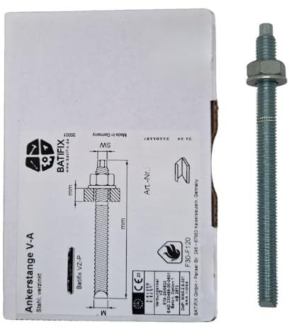 10x Ankerstangen - M20x260 mm galvanisch verzinkt | inklusive Muttern und Scheiben Schwerlast-Anker Schwerlast-dübel Verbundanker Gewindestange