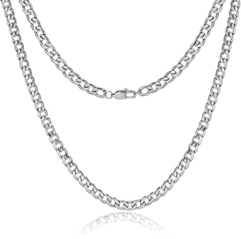 HSWYFCJY collier blindé pour hommes argent, collier en acier inoxydable cubain pour hommes, largeur 6 mm, 18 pouces