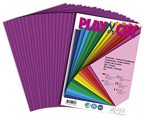 PLAY-CUT Cartoncino A4 viola (220 g/m2), 20 fogli DIN A4, colorato, carta di cartone stampabile, carta per stampante di alta qualità, spessore, cartone per fai da te