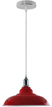 LEDSone Lampada a sospensione retrò E27 32 cm, lampada da soffitto in metallo, stile vintage, cavo regolabile - Faretto bianco per cucina, sala da pranzo, bar, caffetteria, ufficio (Rosso)