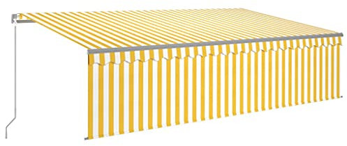 vidaXL Gelenkarmmarkise Einziehbar mit Jalousie Markise Sonnenmarkise Balkonmarkise Sonnenschutz Sichtschutz Terrasse Balkon Garten 5x3m Gelb Weiß