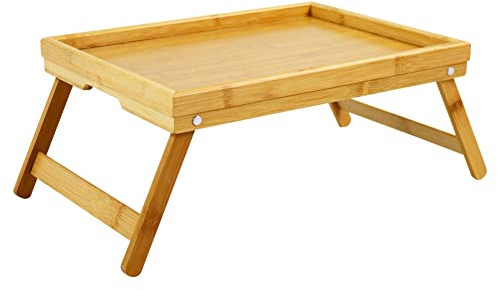 WKWKER Vassoi Di Bambù Con Gambe Pieghevoli Vassoio Da Letto Portatile Tavola Per Spuntini Vassoio Di Servizio (Naturale)