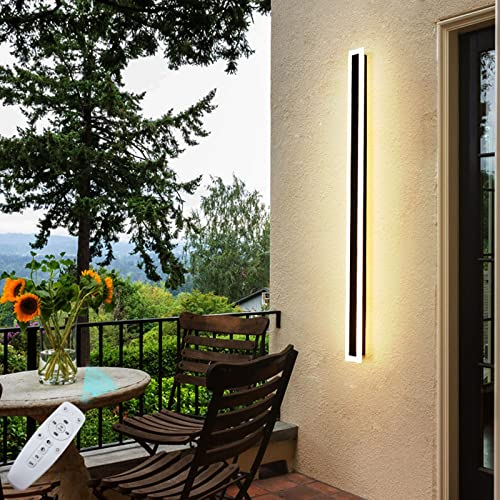 Außenleuchte LED Lang Wandleuchte Aussen Edelstahl mit Fernbedienung Dimmbar Wasserdicht IP65 Wandlampe Innen Schwarz Beleuchtung Wand Deko Indirekt für Garten Flur Terrasse Treppe Badezimmer,100cm