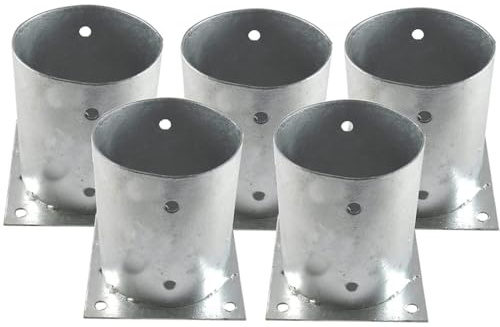 Suinga Base para Poste 10 cm Zincada Acero | Pack 5 Soportes para Postes de Madera Redondos para Anclaje en Suelo | Escuadras Metalicas de Altura 15 cm para Fijacion de Vallas, Vigas Madera