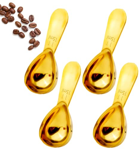 4 Pieces Coffee Scoop Stainless Steel Coffee Scoops Short Handle Tablespoon Measuring Spoons for Coffee Tea Sugar Flour (15ml, Gold, 4)