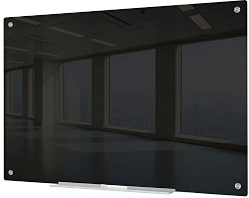 Magnetisches Whiteboard, schwarze, trocken abwischbare Tafel, 122 x 90 cm, gehärtetes Glas, rahmenlos, Heimschulbedarf oder Heimbüro-Dekor mit Magneten, Markern, Radiergummi, Markerablage