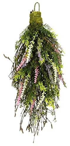 Hängende Blumendeko mit künstlichen Thujazweigen Reisig und Lavendel für Tür Wand Hänger Hängepflanze Kranz Kränze Wandhänger Ranke Türkranz Deko Girlande Wanddekoration Bündel Bund Busch Dekoration