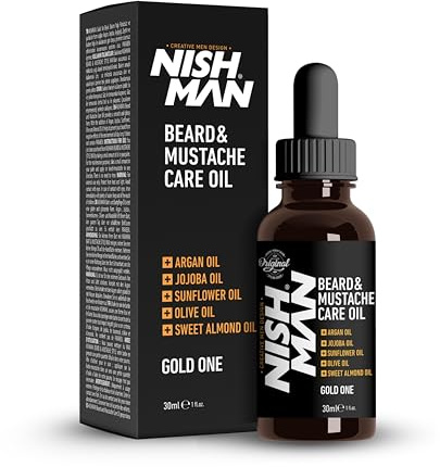 NISHMAN Gold One Huile de soin pour barbe et moustache à l'argan 30 ml – Soin naturel pour hydrater, nourrir et coiffer la barbe et la moustache – Pour une barbe douce, saine et brillante