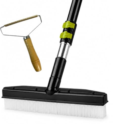 Room Groom Carpet Rake Groomer with Telescoping 54 Inch Adjustable Handle, with Portable Lint Remover Brush Tool, Carpet Brush Ideal for Pet Hair, Refreshing Carpets, Rugs, and Artificial Turf