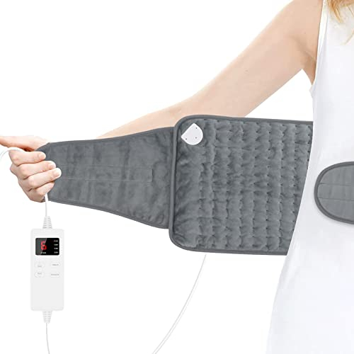 ZWOOS Heizkissen 120x30cm,Elektrische Wärmedeckemit Abschaltautomatik und Überhitzungsschutz | 6 Temperaturstufen | 4 Timing-Einstellung | für Nacken Schulter Rücken Füße Maschinenwaschbar (Grau)