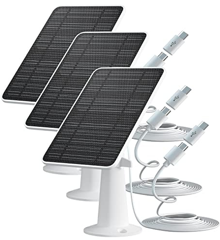 Pannello solare per telecamera di sorveglianza wireless da esterno 5V 4W, IP65 alimentazione solare impermeabile per telecamera di sicurezza, micro USB e connettore di tipo C, confezione da 3