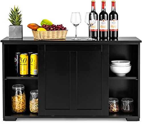 Giantex Kitchen Buffet Cabinet, Credenza Storage Cabinets w/Sliding Door and Adjustable Shelf,Sideboard Cabinet Console Table for Living Room Dining Room Hallyway (Black)