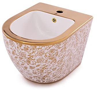 Bidet sospeso senza bordi | Colore bianco oro parete bidet con kit di fissaggio per montaggio popo doccia modello Helene