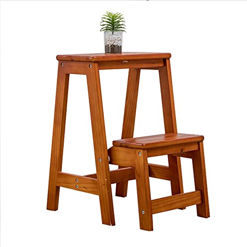 Wooden Step Ladder Chair Household Kitchen Wooden 2 Step Stool for Indoor Outdoor Folding Stepladder Kitchen Ladders Small Ladder Chairs Portable Shoe Bench/Flower Rack Safety Non-Slip