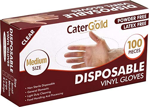Catergold Clear Vinyl Gloves Differents Sizes Sanitary and Protective Powder Free (Medium 100pk)