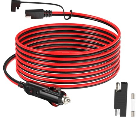 ELFCULB SAE på biltändstift, 14 AWG, 12 V, Tändstiftskontakt till SAE-kontakt, förlängningskabel med SAE-polaritetsomvandlaradapter (3,05 m)