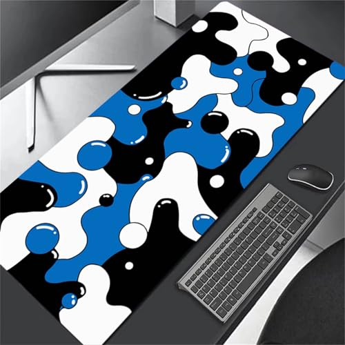 Yoonqun Blue Black White Mouse Pad,24x12x0.12 inch Gaming Mouse Pad,XXL Extended Large Mouse Mat Desk Pad,Stitched Edges Mousepad,Non-Slip Rubber Base,Keyboard Pad,Gaming Mouse Pad