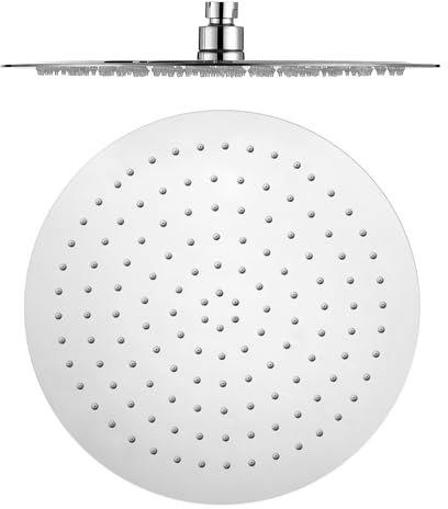 VALAZ Rociador de ducha 25cm acero inoxidable SUS304 redondo cromado estándar G1/2 inclinable efecto lluvia tetinas de silicona fácil limpieza antical alta y baja presión cabezal
