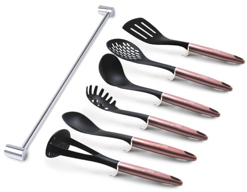 Berlingerhaus I-Rose Edition BH-6329 - Utensilios de cocina con soporte de pared (7 unidades)