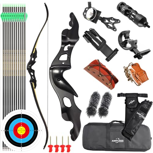 Bogenschießen Recurve Bogen und Pfeil Set 20-55Lbs Langbogen Jagdbogen Metallbogen Riser Outdoor Jagd Ziel Praxis Rechte Hand (20lbs)