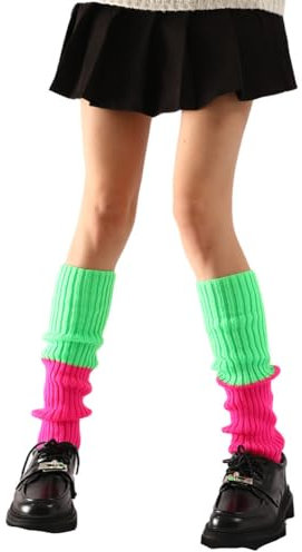 FANSU Guêtres Femme Chaude, Jambiere Femme Hiver, Jambières à Tricoter d'Hiver Tricot Jambe Chaussette pour Fille, Yoga, Ballet, Danse (3 paires,vert rose)