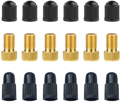 IBRIQO 6 Adapter und 12 Ventilkappen | Set mit 6 Messingventiladaptern für Presta-Ventil auf Schrader + 12 Ventilkappen | wandelt dünnes Ventil in dickes Ventil von Ihrem MTB und Road Fahrrad mit
