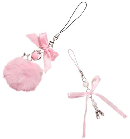 Koonafy Handy Anhänger Ästhetisch Y2K Rosa Schmetterling Schleife Knoten Schlüsselband Handschlaufe Handy Kette AntiVerlust Handy Anhänger Rucksack Geldbörse Kamera Dekor